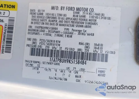 2019 Ford Mustang Ecoboost Premium z USA, uszkodzony, nr VIN 1FATP8UH9K5158484